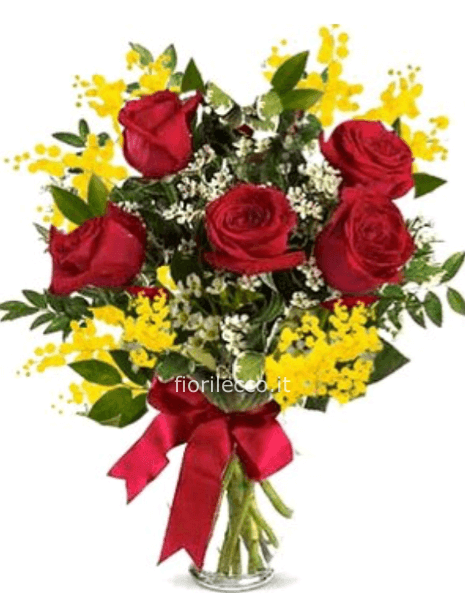 MIMOSA CON 5 ROSE ROSSE